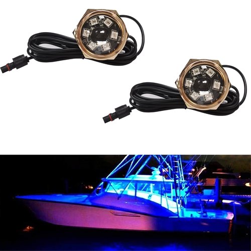 2Pcs RGB 1/2" NPT Boat Drain Plug Lights IP68 Waterproof Multi-color Marine Boat LED Light Underwater Trailer Lights with Wireless RF Remote APP Control
