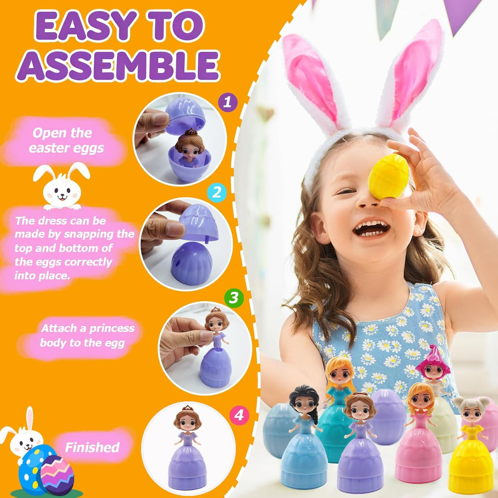 NICENINE Easter Eggs - 12 Piece Prefilled Princess Eggs for Kids | Perfect Goodie Bag Stuffers for Ages 3+