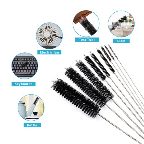 10PCS Flexible Drain Brush Straw Cleaner Brush Set,Pipe Cleaners Brush,61Inch Stainless Steel Double-Ended Hose Brush 8.2Inch Nylon Long CPAP Tube Cleaning Brush for Home Kitchen Sink Plumbing