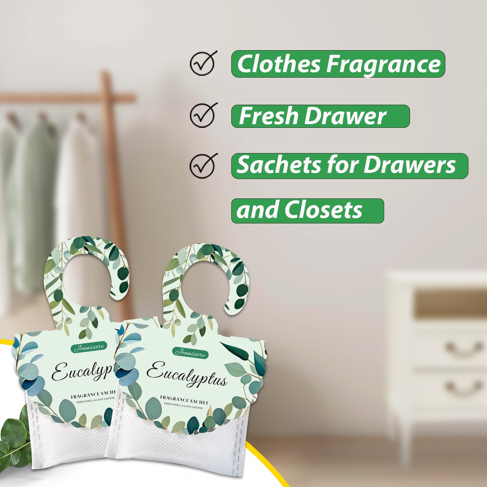 15 Packs Eucalyptus Scented Sachets Bag for Drawers and Closets, Home Fragrance Sachet, Long-Lasting Hanging Closet Deodorizer Smell Goods for House