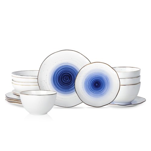 Christian Siriano Luma 16-Piece Dinnerware Set Porcelain, Blue