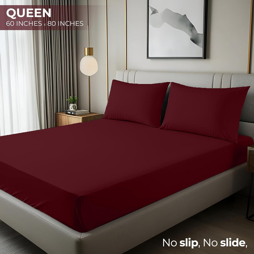 Utopia Bedding Queen Fitted Sheet - Deep Pocket Soft Microfiber - Fade Resistant & Easy Care | Red Burgundy