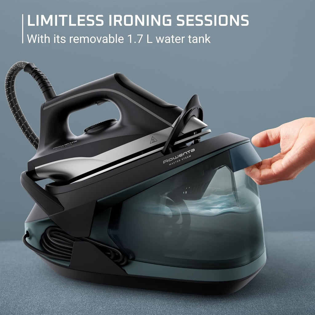 Rowenta Professional Steam Iron - Master Steam Station with Stainless Steel Soleplate, 1750 Watts, 57 Oz, Black/Green
