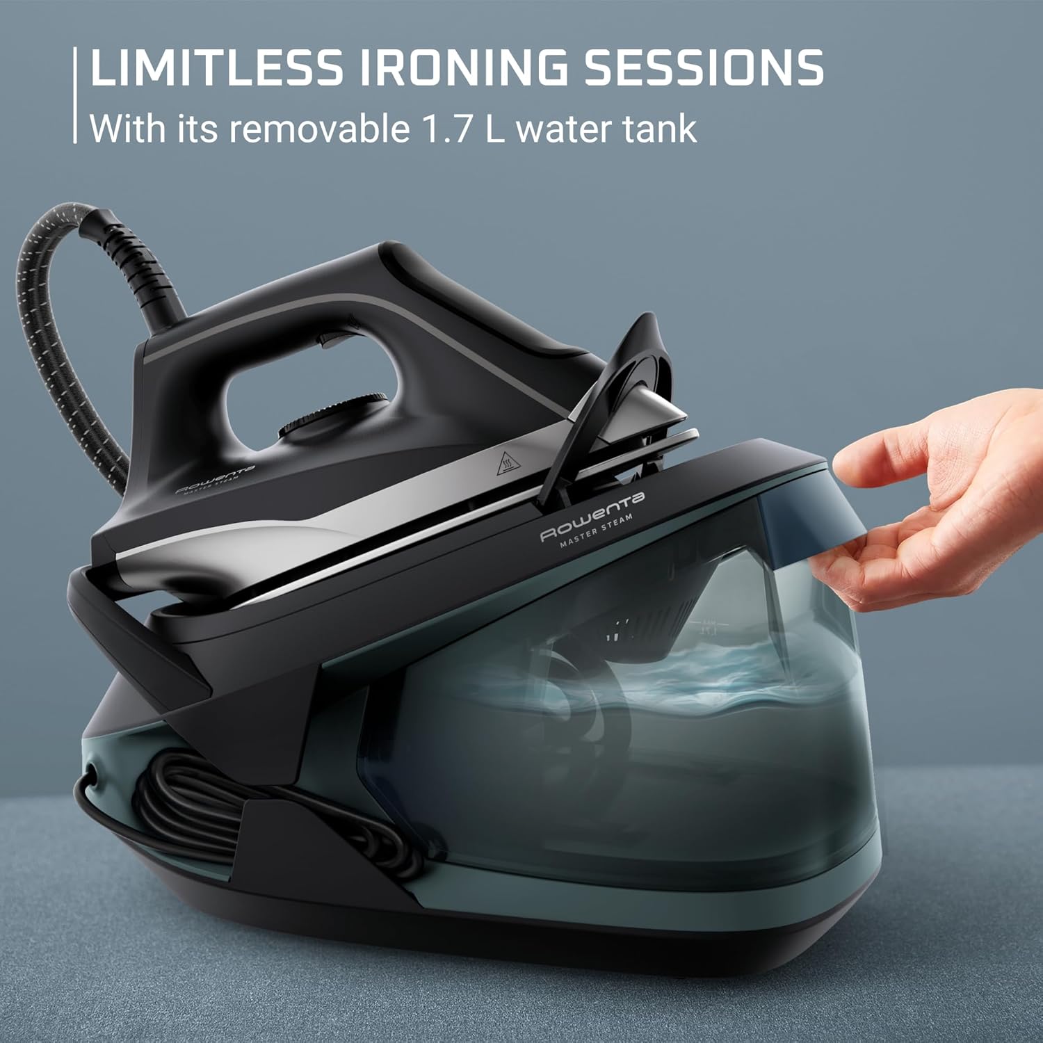 Rowenta Professional Steam Iron - Master Steam Station with Stainless Steel Soleplate, 1750 Watts, 57 Oz, Black/Green