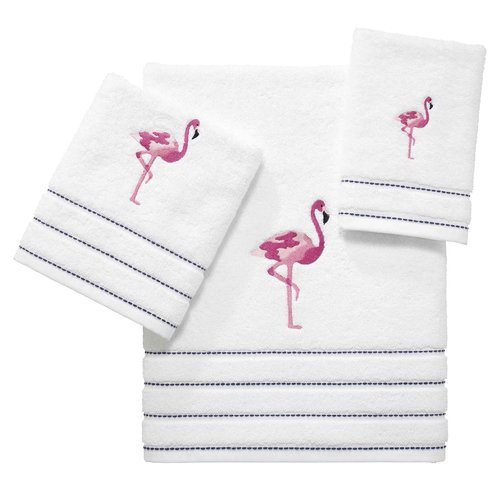 Izod - Hand Towels, Soft & Absorbent Cotton, Striped Bathroom Decor, Dorm Room Essentials, Set of 2 (Flamingo Collection, White)