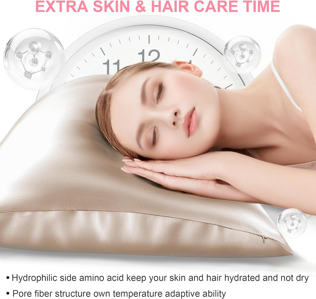 Skiennix Mulberry Silk Pillowcase - Queen Size, Hidden Zipper, Smooth & Breathable, Champagne Color