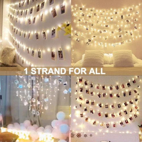 Decute 100 LED String Lights - 50 Photo Clips for Hanging Pictures | 33FT Warm White Fairy Lights for Bedroom, Wedding, Christmas Decor