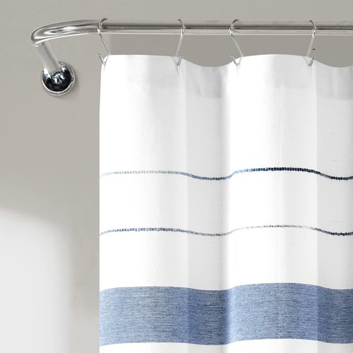 Lush Decor Chic Stripe Yarn Dyed Cotton Blend Shower Curtain Single 72" W x 72" L Navy & Blue - Striped Shower Curtains for Bathroom - Bathroom Curtain