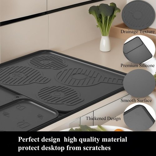 Creami Ninja Swirl Sliding Pad - Silicone Countertop Mat with Drainage Groove | 25" x 15" (Black)