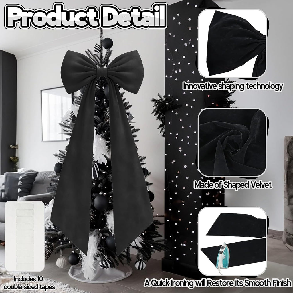 Skiennix Black Velvet Bow Decor - 50 x 20 Inches Large Party Decoration for Birthdays & Weddings