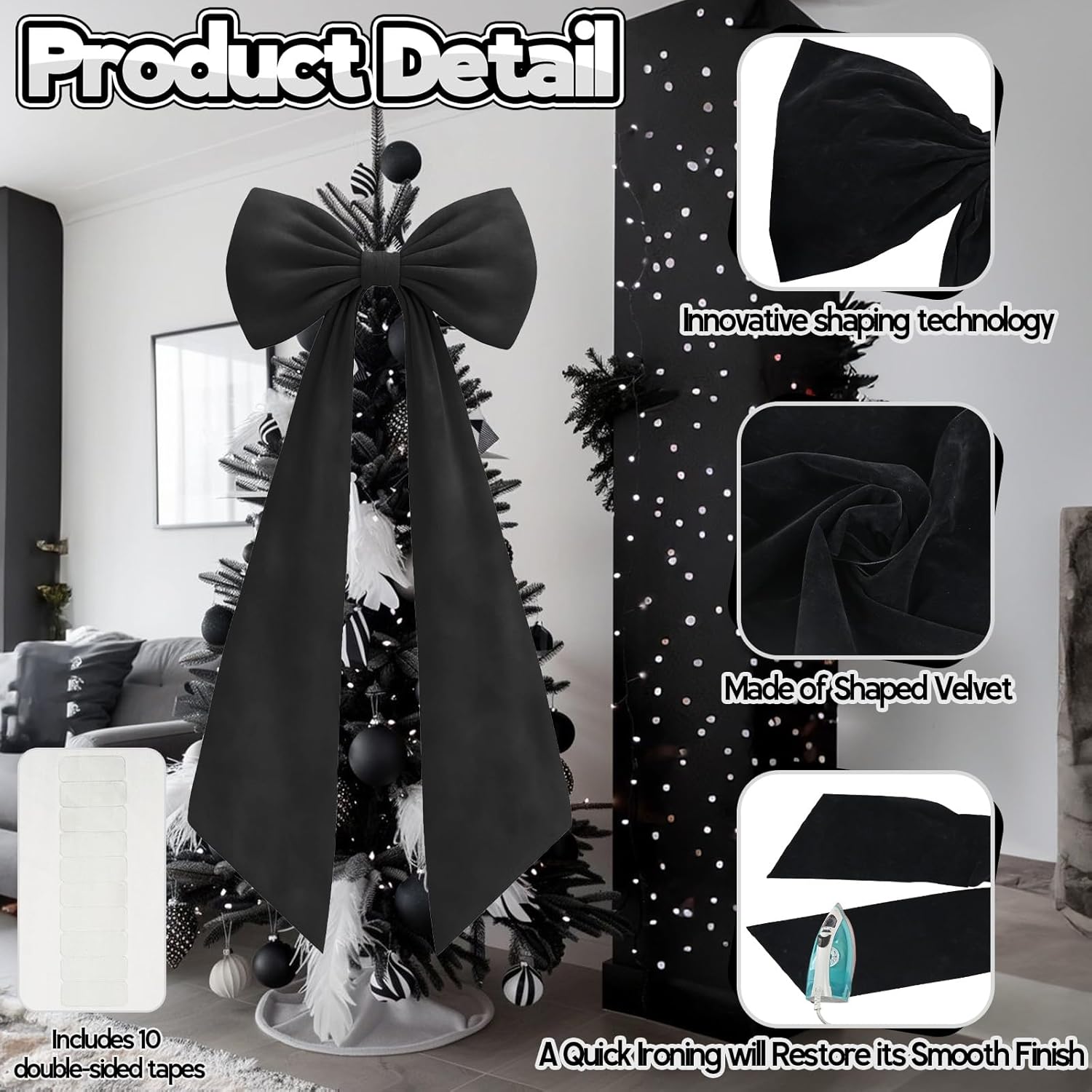 Skiennix Black Velvet Bow Decor - 50 x 20 Inches Large Party Decoration for Birthdays & Weddings