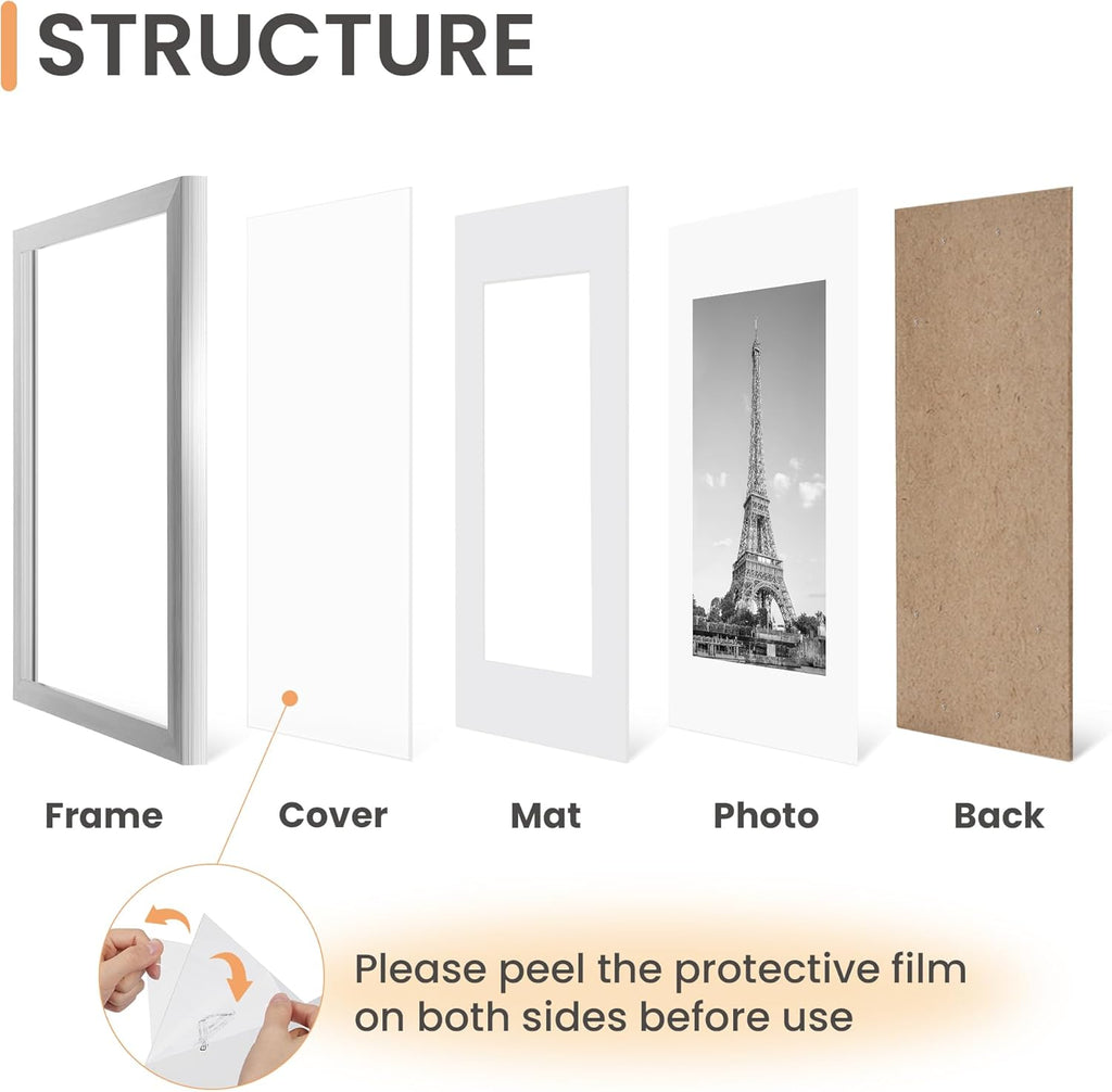 Upsimples 11x14 Picture Frame Set of 5 - Elegant Silver Frames for 8x10 or 11x14 Photos | Perfect for Wall Gallery