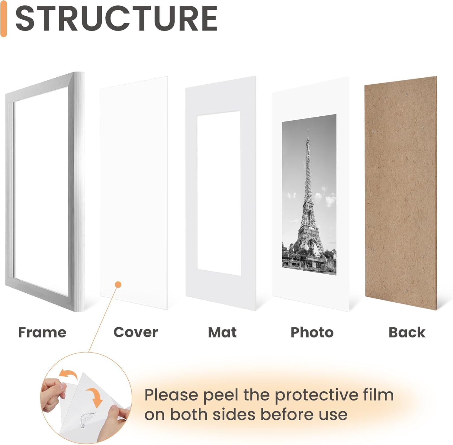 Upsimples 11x14 Picture Frame Set of 5 - Elegant Silver Frames for 8x10 or 11x14 Photos | Perfect for Wall Gallery