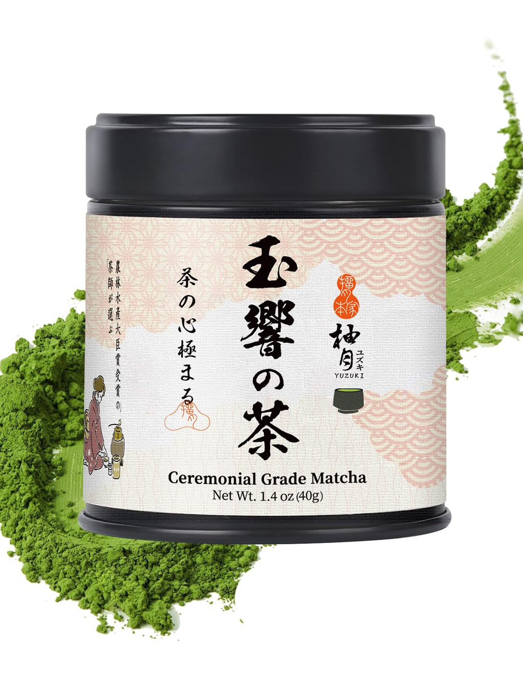 YUZUKI Matcha Powder - Japanese Ceremonial Grade Green Tea - First Harvest, Zero Sugar, 40g (1.4 oz)