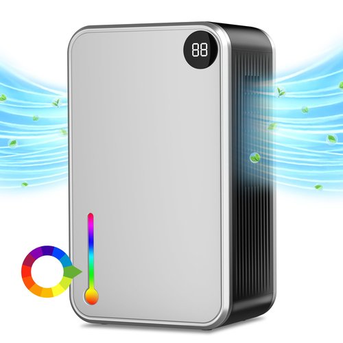 Dehumidifier, Small Dehumidifiers Quiet with Auto Shut Off, Humidity Display Dehumidifier for Bedroom/Bathroom, Timer, Drain Hose, 7-color LED light, Moisture Absorbers (Grey)