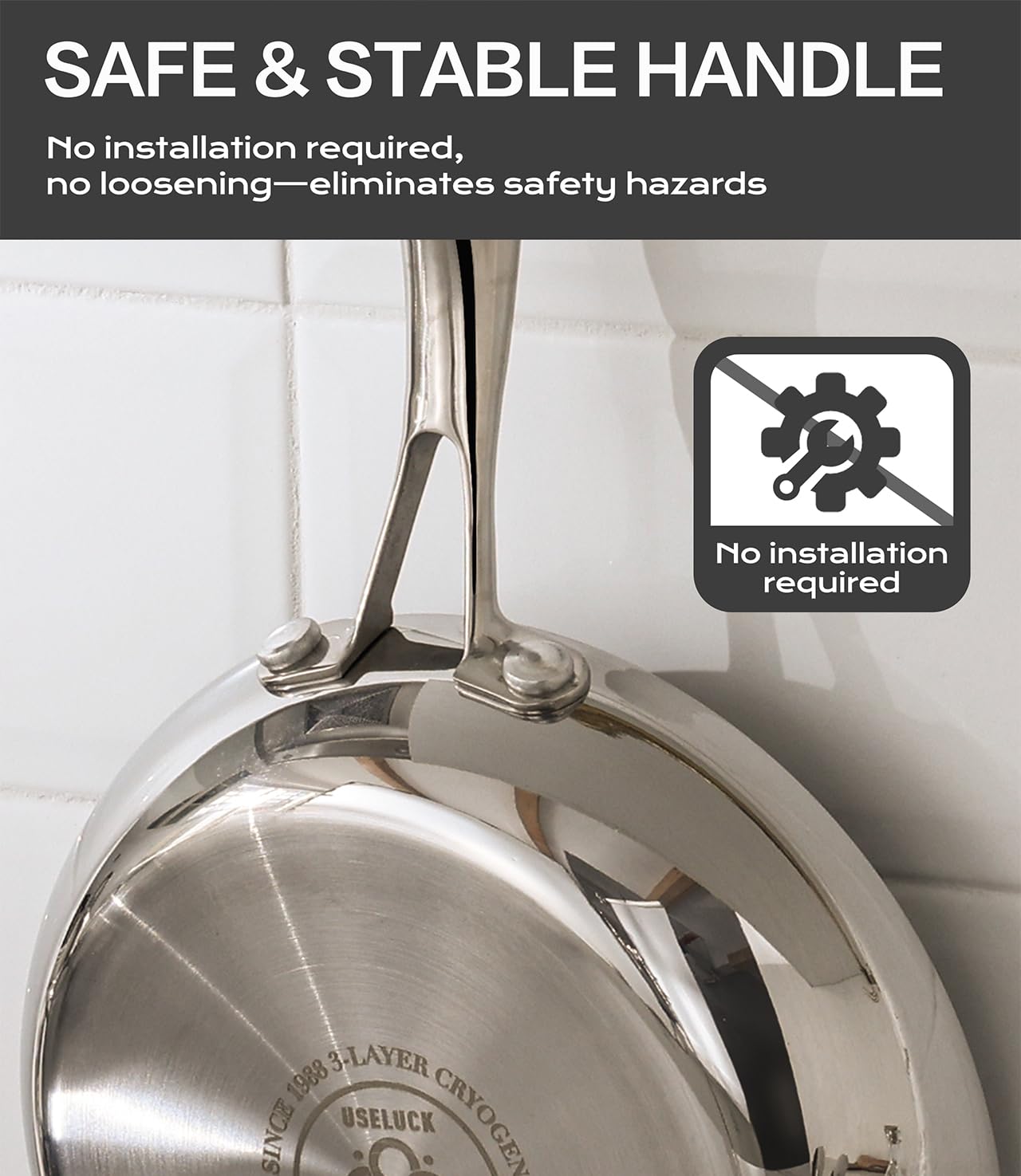 USELUCK 12 Inch Stainless Steel Frying Pan with Lid, 3-Ply Stainless Clad Skillets Fry Pan Fast & Even Heating, Oven Safe Up to 600℉ Dishwash Safe Compatible for All Cooktops Kitchen Cookware