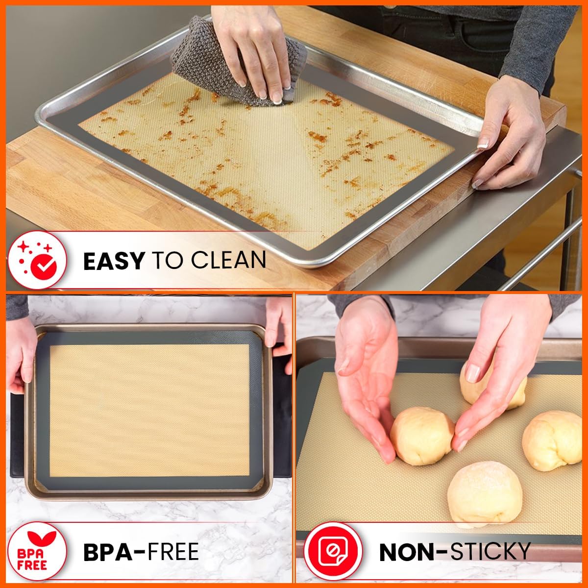 Skiennix Silicone Baking Mats - Non-Stick, Reusable 4-Pack | Heavy-Duty Half Sheet for Macarons & Pastries