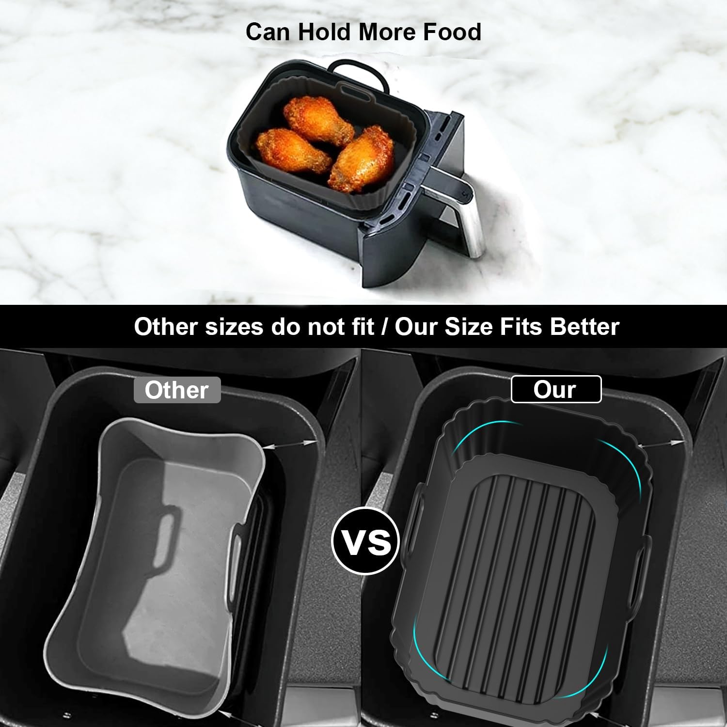 Silicone Air Fryer Liners - Reusable 2 Pack for Ninja Foodi & COSORI 9QT | Fits 8-10QT Dual Baskets