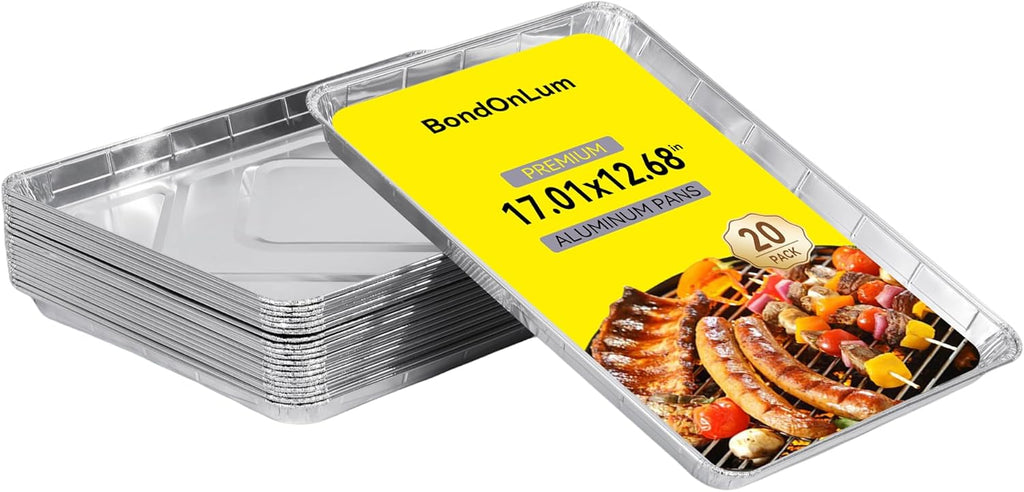 Aluminum Foil Pans - Disposable 1/2 Size Sheet Cookie Cake Trays | 17x13 Inch, 20 Pack for Baking & Grilling