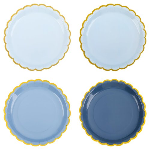 AimFun 48 Pcs Dusty Blue Scalloped Party Plates Gold Foil Border Paper Plates Disposable 9inch Gradient Serving Plates for Birthday Wedding Bridal Baby Shower Party Supplies