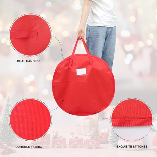 Demao Christmas Wreath Storage Bag - 24 Inch Organizer for Holiday Garland & Artificial Wreaths | Pack of 2 with Labels & Handles