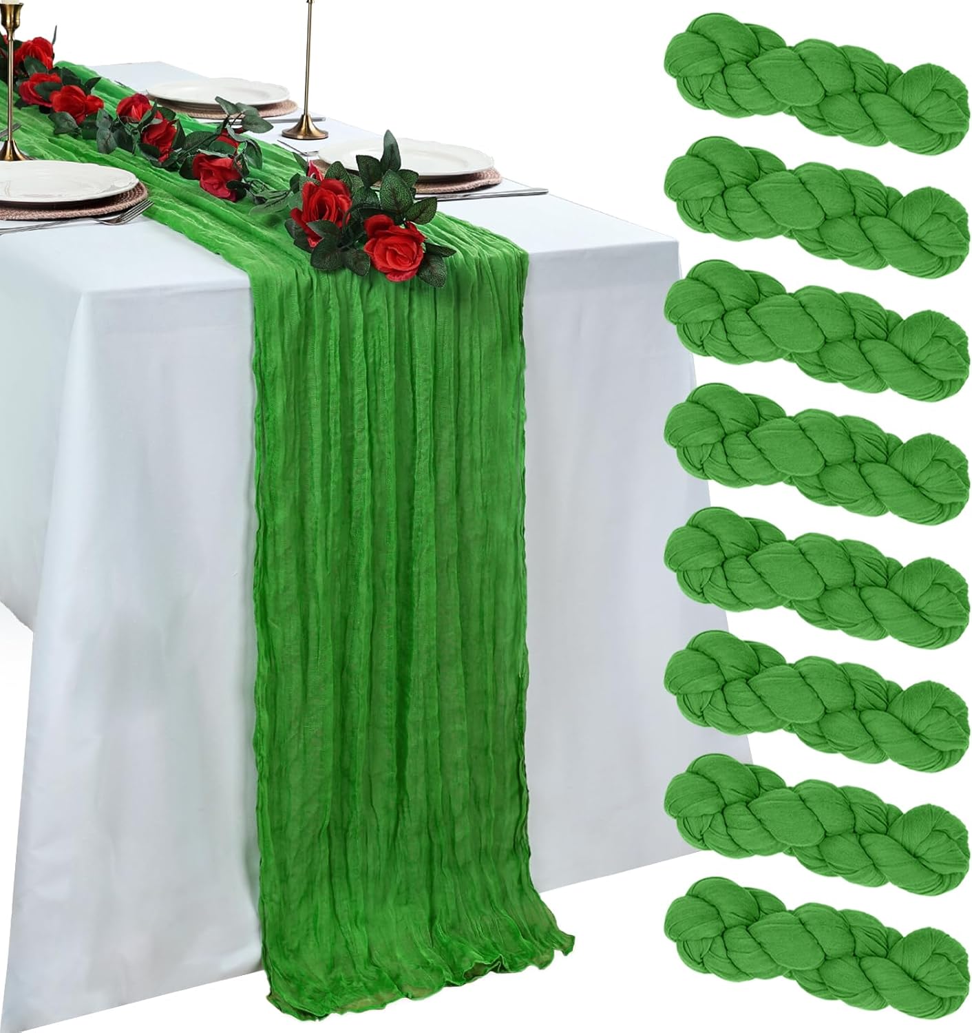 Skiennix Green Cheesecloth Table Runner - 10ft Rustic Sheer for Easter & Spring Celebrations | 120 Inch