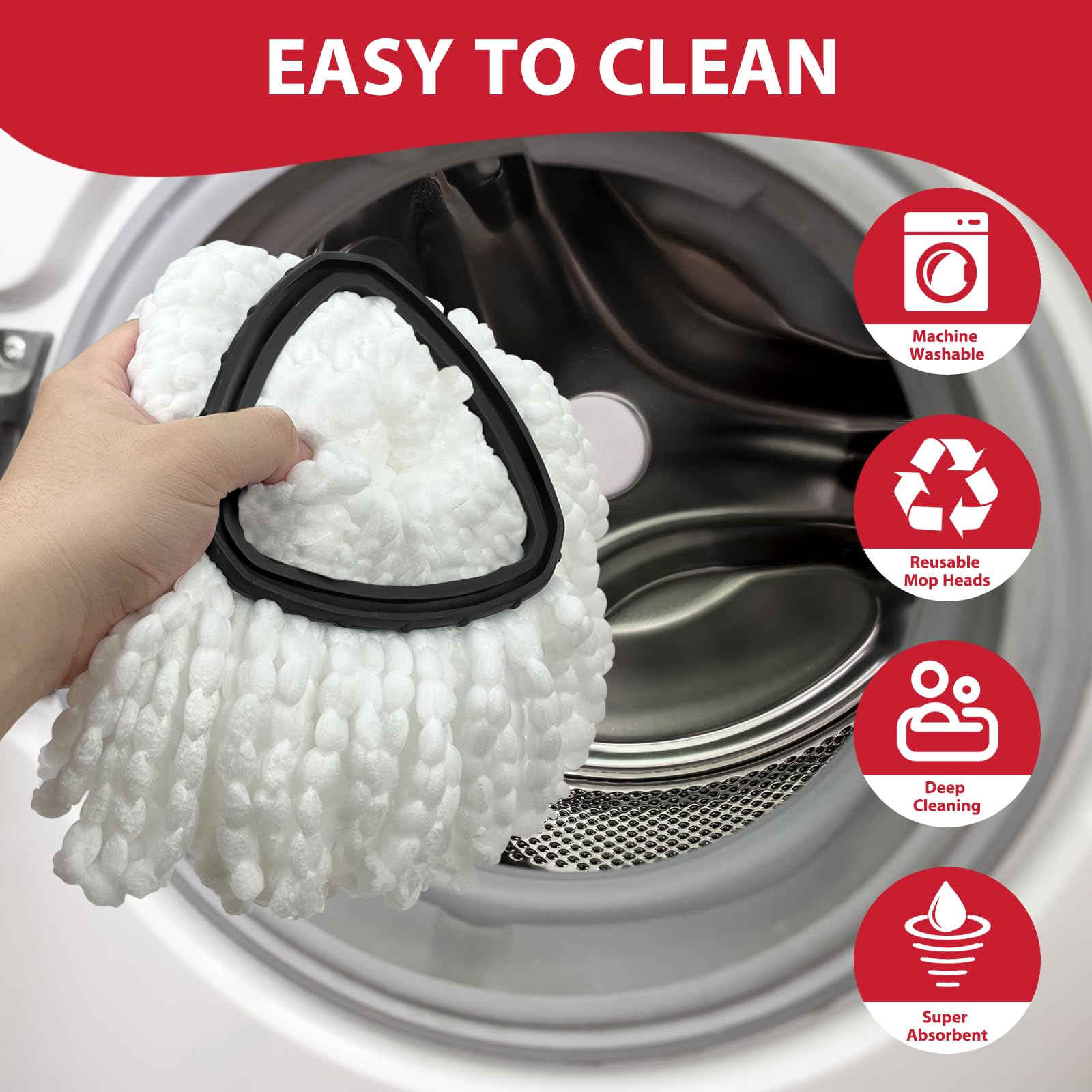 Spin Mop Replacement Set for O-Ceda EasyWring 1-Tank System, Includes 2 Mop Head Replacement, 1 Mop Handle (30-58in Adjustable 4-Section Pole), 1 Scrubber Head, 1 Spin Base