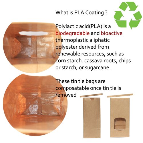 AwePackage Compostable Kraft Paper Tin Tie Bag with PLA Liner (100, 1 lbs)