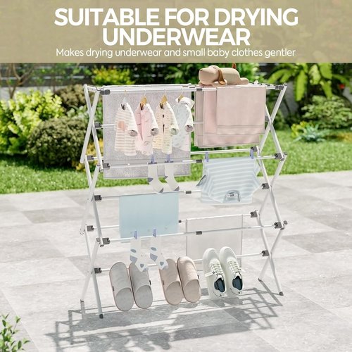 APEXCHASER Clothes Drying Rack - Foldable & Extendable Laundry Solution | Space-Saving, Rust-Resistant, White
