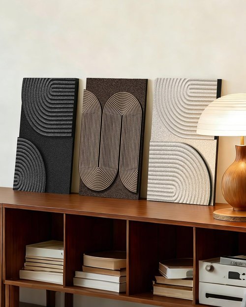 Azartslr 3D Abstract Textured Wall Art - Modern Black & Beige Sandstone Decor | 3-Piece Minimalist Set for Living Room & Bedroom