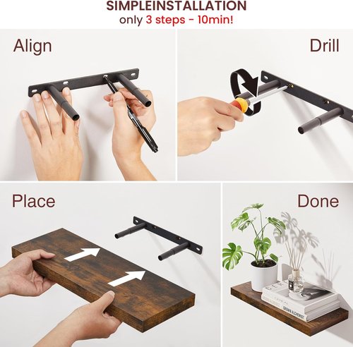 BAYKA Floating Shelves - Rustic Wood Wall-Mounted Storage | 15.7in, Set of 4, 22lbs Capacity (Brown)