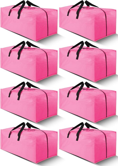 Cosy Family Extra Large Moving Bags - 8 Pack with Backpack Straps, Strong Handles & Zippers, 40 Gal, Pink