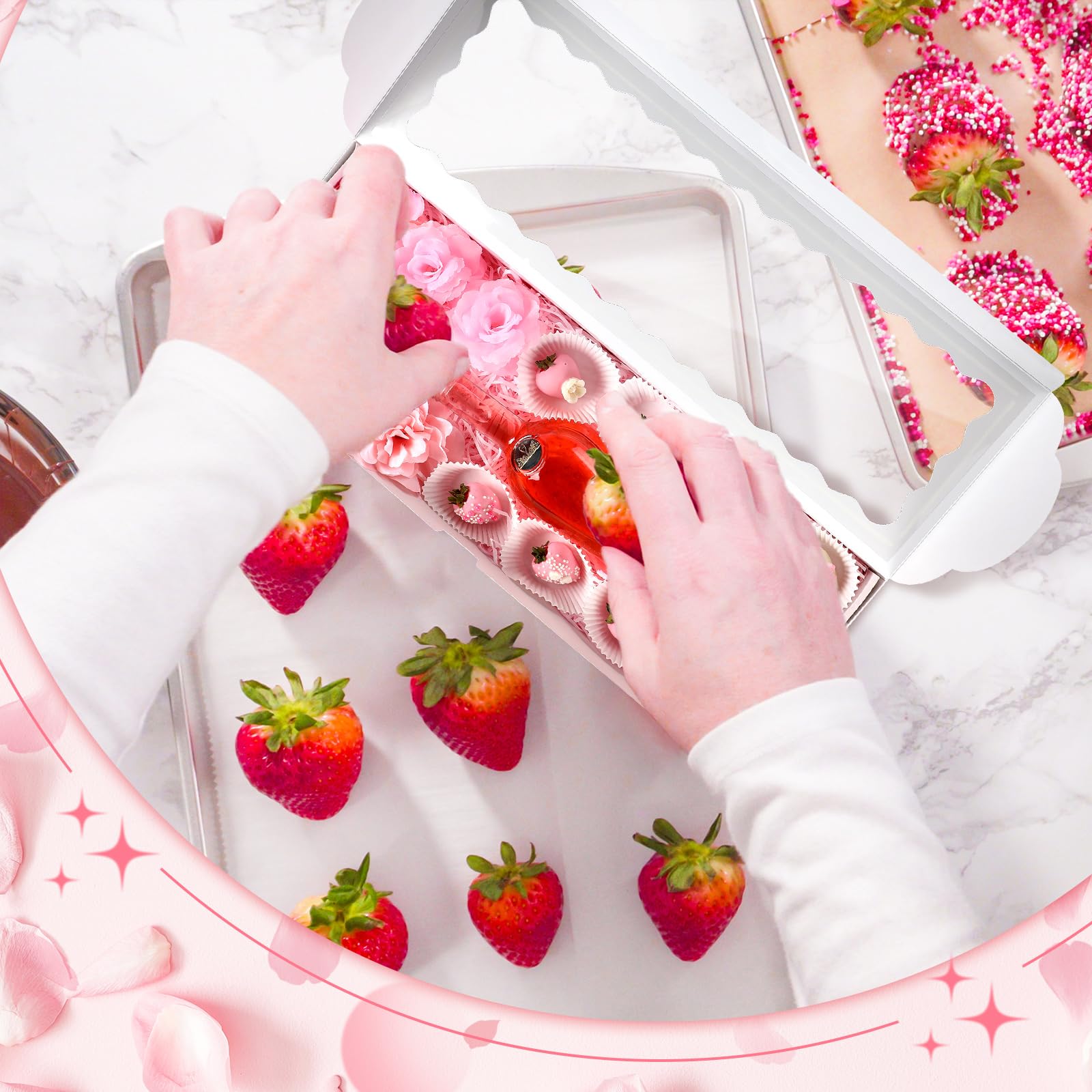 Chivertion 20 Pack Mother's Day Rose and Wine Box for Gifts 20" X 7" X 4" Cookie Bakery Boxes With Window Rectangle Extra Large Treat Boxes for Strawberries Chocolate Cake
