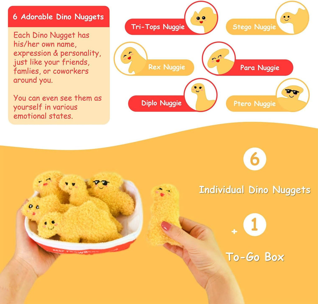Skiennix Positive Emotional Support Dino Nuggets Plush Toy - 6 Cute Stuffed Nuggets in Soft To-Go Box | Inspirational Gift for Teens & Friends