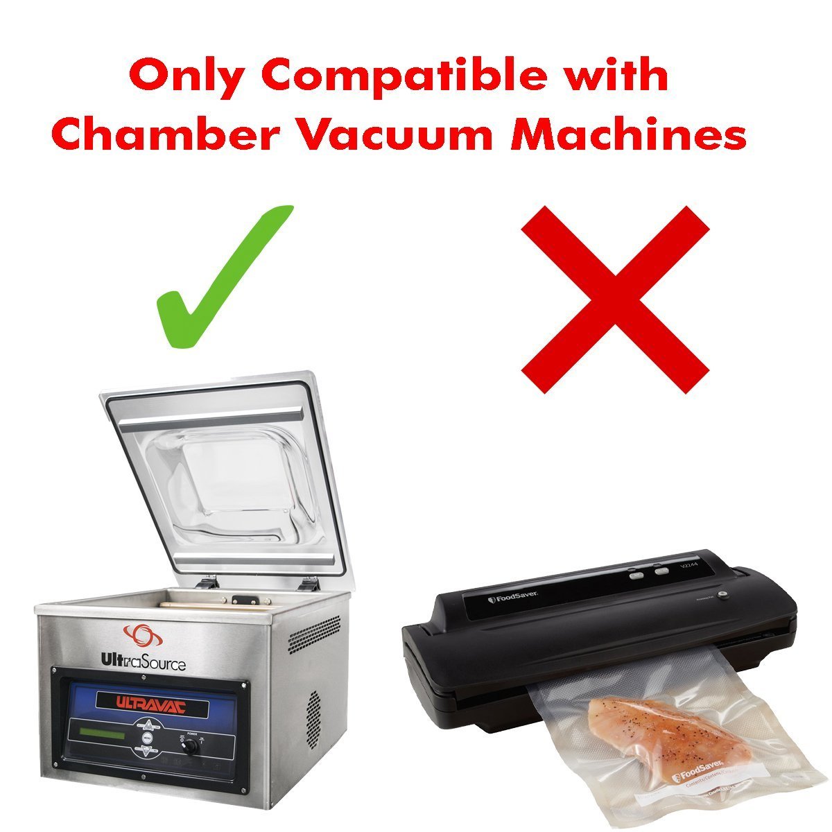 UltraSource - Chamber Machine Pouches 3 Mil Thickness, 8" x 10", Pack of 1000 Vacuum Chamber Pouches, BPA-Free Pre-Cut Chamber Vacuum Sealer Bags with tear notch