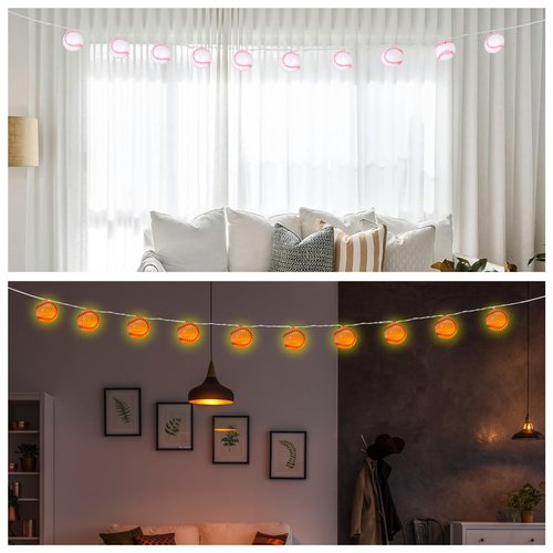 BTFO 2m/6.56ft Baseball Light String with 10 Lights, Baseball Room Decor PVC Baseball Lamp Baseball Decorations for Party Room Decoration (Constant Light, Warm Light)