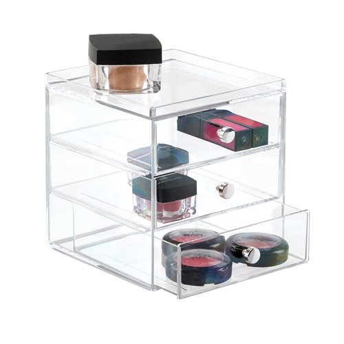 Clarity Cosmetic Organizer for Vanity Cabinet to Hold Makeup, Beauty Products - 3 Drawer, Clear