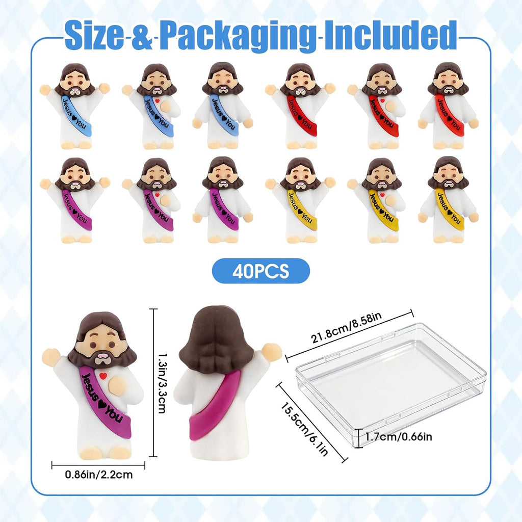 Mini Jesus Figurines by [Brand Name] - 40 Pcs Bulk Set for Easter Egg Stuffers & Religious Gifts | 4 Colors & 3 Poses