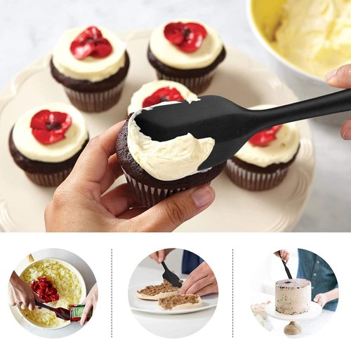 HOTEC Silicone Rubber Spatula Set - 600℉ Heat Resistant, BPA-Free, Dishwasher Safe | Black, Set of 5