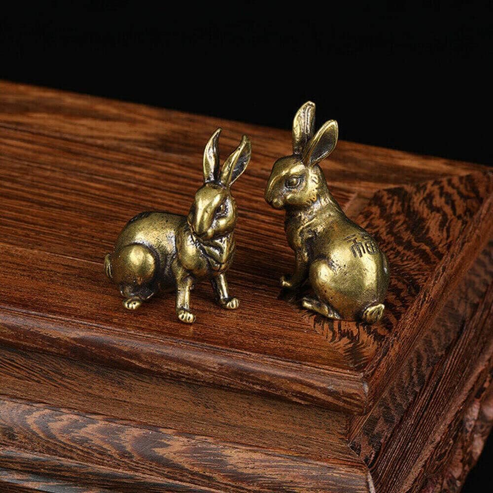 TEAMWILL Small Brass Rabbit Figurine - Charming Animal Statue Ornament | Perfect Home Décor Pair