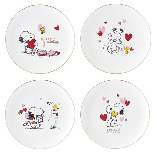 Lenox Dinnerware Set, Snoopy Valentine's Day Accent Plates Set, Service For 4, Porcelain Plates With 24K Gold Accents, Dishwasher And Microwave Safe, Dishes, Home And Kitchen (Assorted, 4 Pieces)