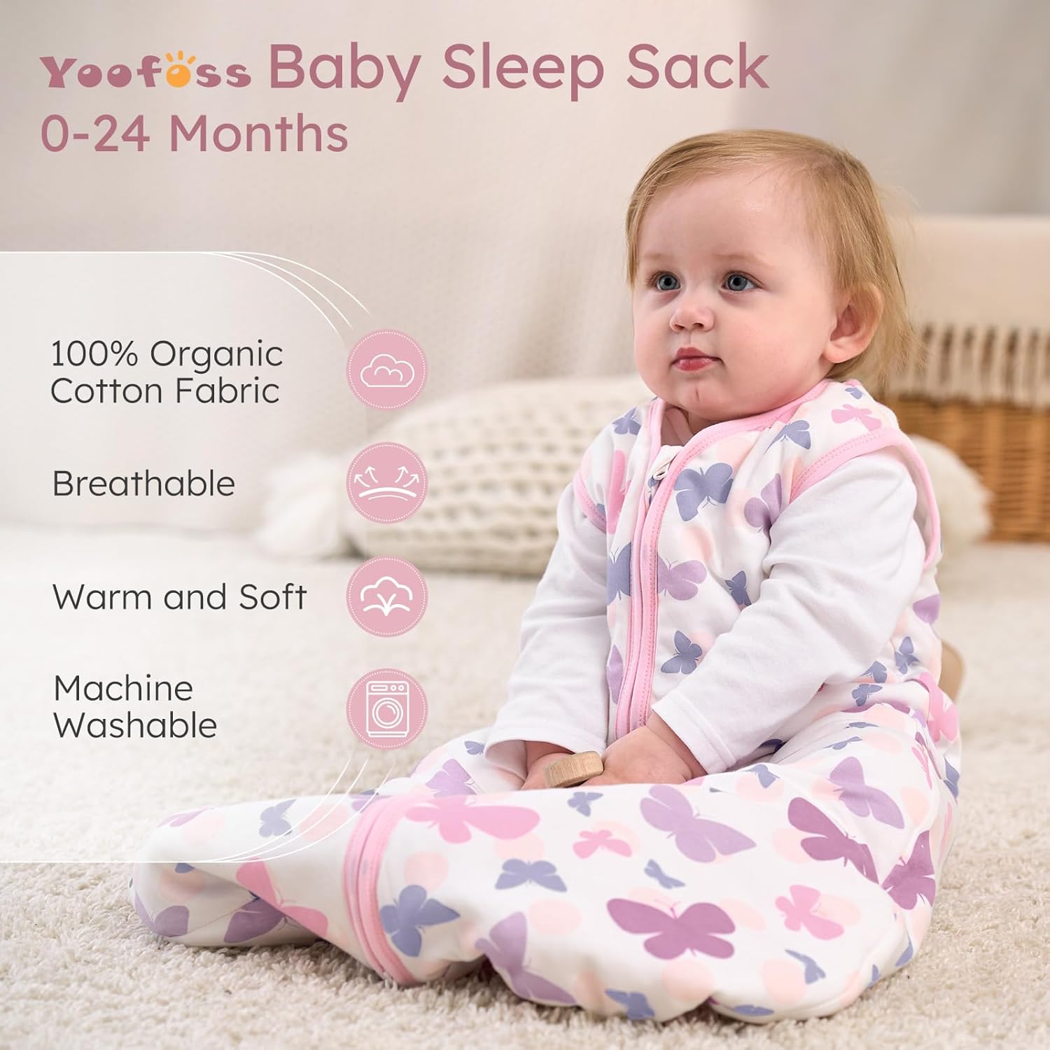 Yoofoss Baby Sleep Sack - 1.5 Tog Organic Cotton Wearable Blanket for 18-24 Months | Soft & Warm