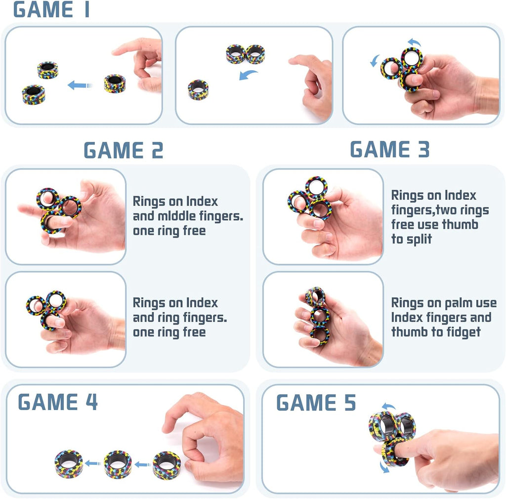 Skiennix Magnetic Fidget Rings Set - Anxiety Relief Toys for Adults & Kids | 3-Piece Spinner Pack