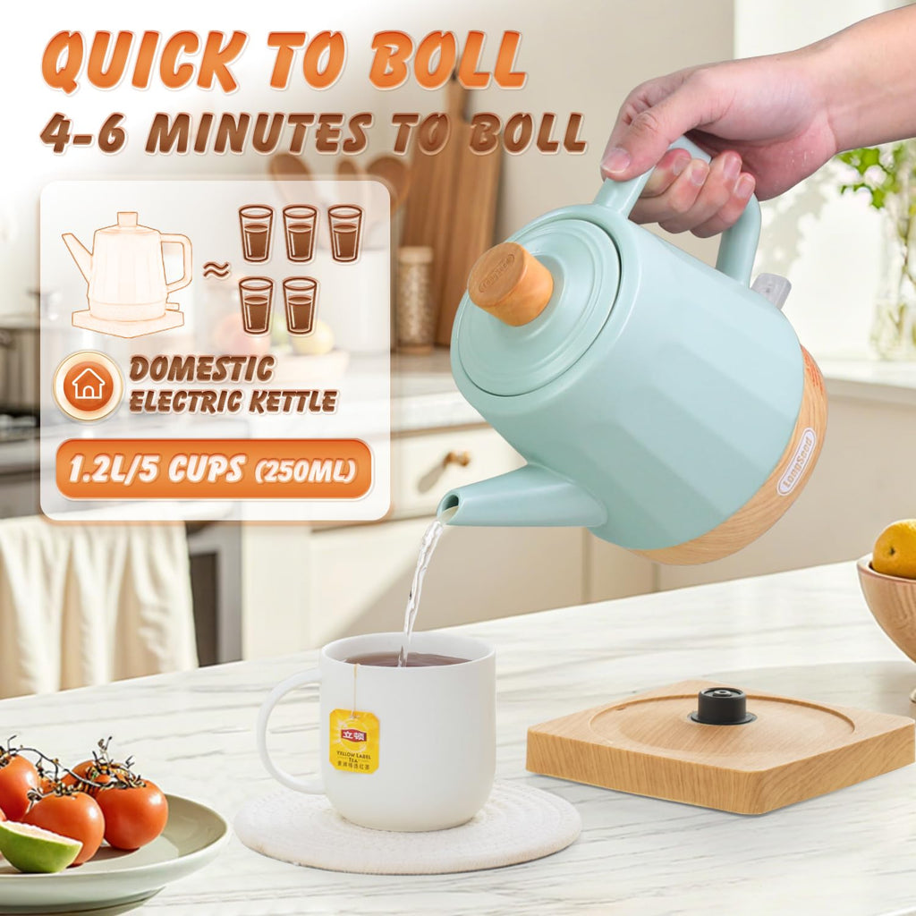 LONGSEED Electric Kettle Ceramic 1.2 qt, Automatic Shut Off, Fast Boiling Kettles Teapot, Hot Water Boiler For Coffee & Tea, Prevent Boil Dry, 1000W, Milky Green