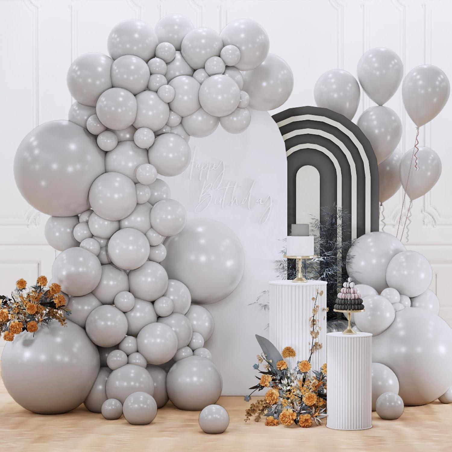 PartyWoo Gray Balloons - 155-Piece Matte Latex Balloon Arch Kit | 18, 12, 10, 5 Inch for Celebrations