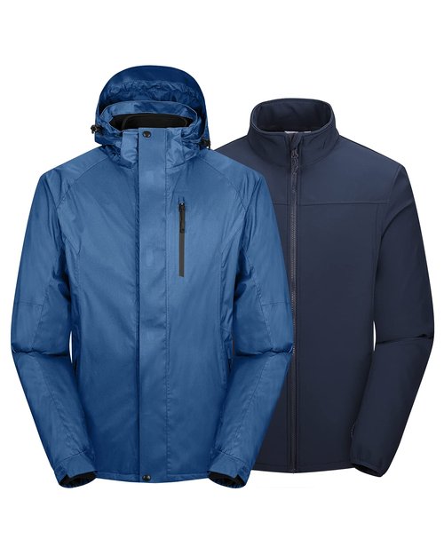 33,000ft Men's Waterproof Jacket Insulated Warm 3-in-1 Ski Snow Winter Coat Windproof Softshell Fleece Raincoat