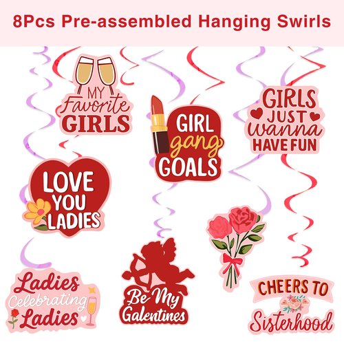 Galentines Day Party Decorations Kit - Happy Galentines Day Banner with Hanging Swirls and Heart Garland, Galentine’s Gang Decor, Party Supplies and Accessories for Girls Night and Photo Backdrop
