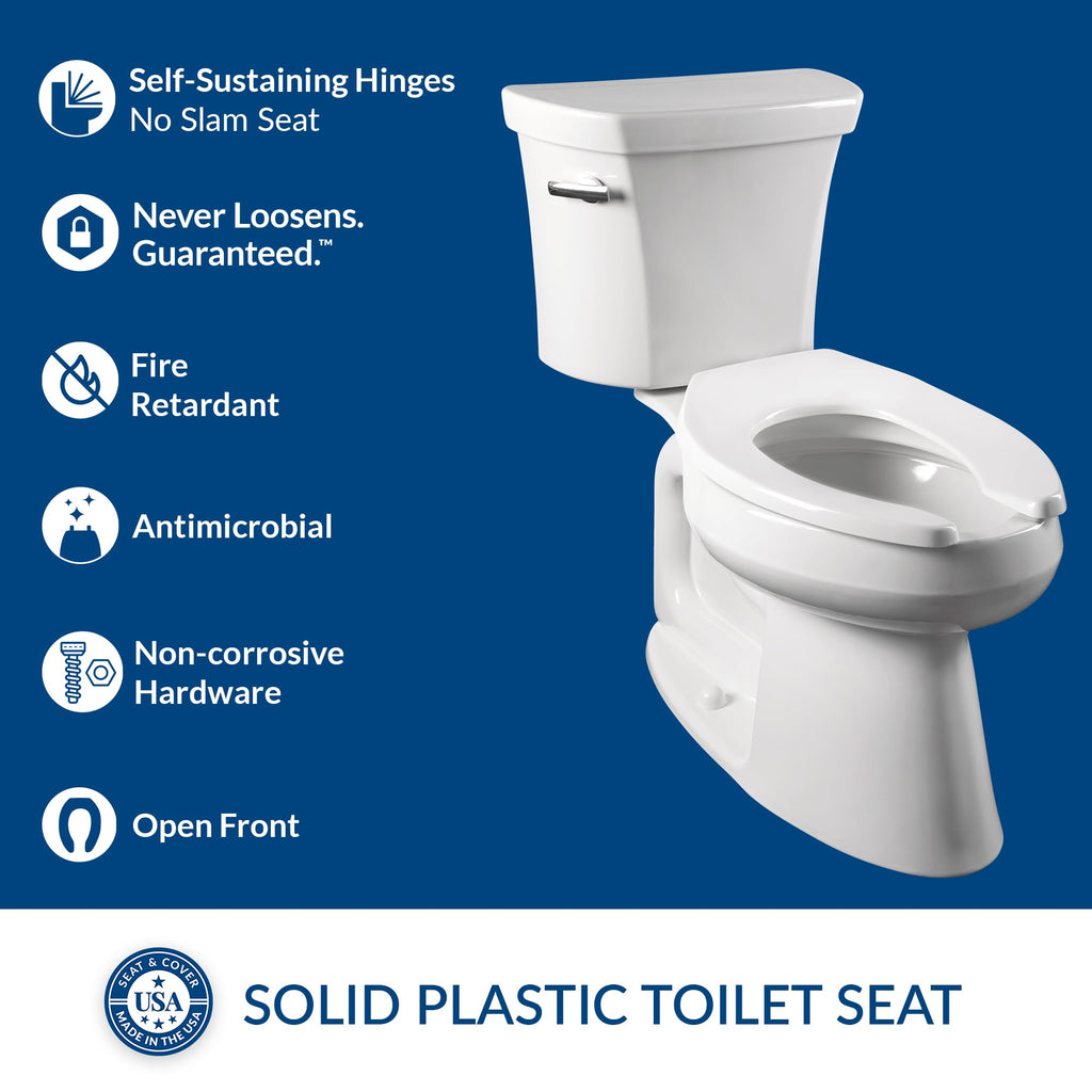 BEMIS 1955SSTFR Commercial Heavy Duty Fire Retardant Open Front Toilet Seat without Cover, Industrial No Slam Seat, Made in USA, Elongated, White