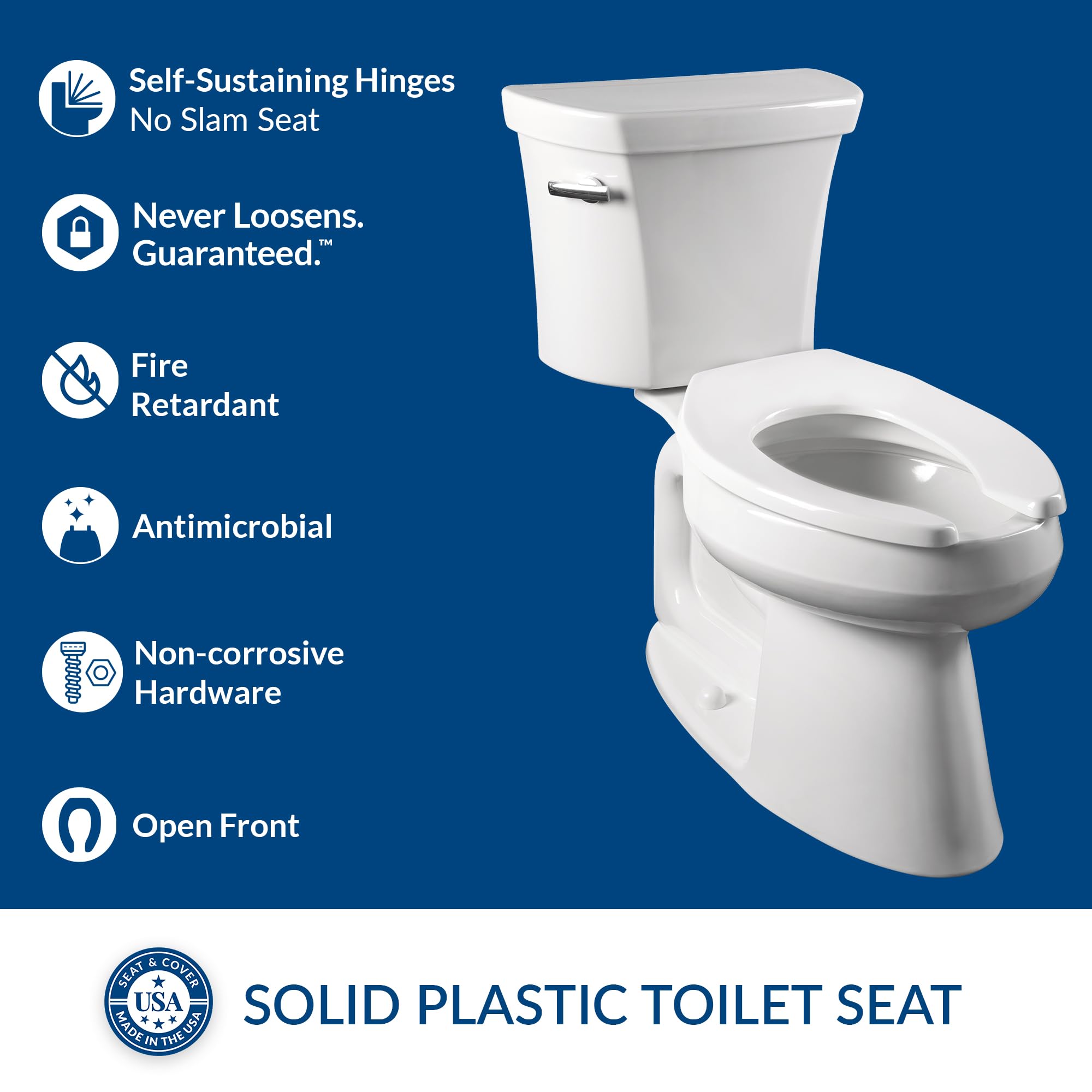 BEMIS 1955SSTFR Commercial Heavy Duty Fire Retardant Open Front Toilet Seat without Cover, Industrial No Slam Seat, Made in USA, Elongated, White
