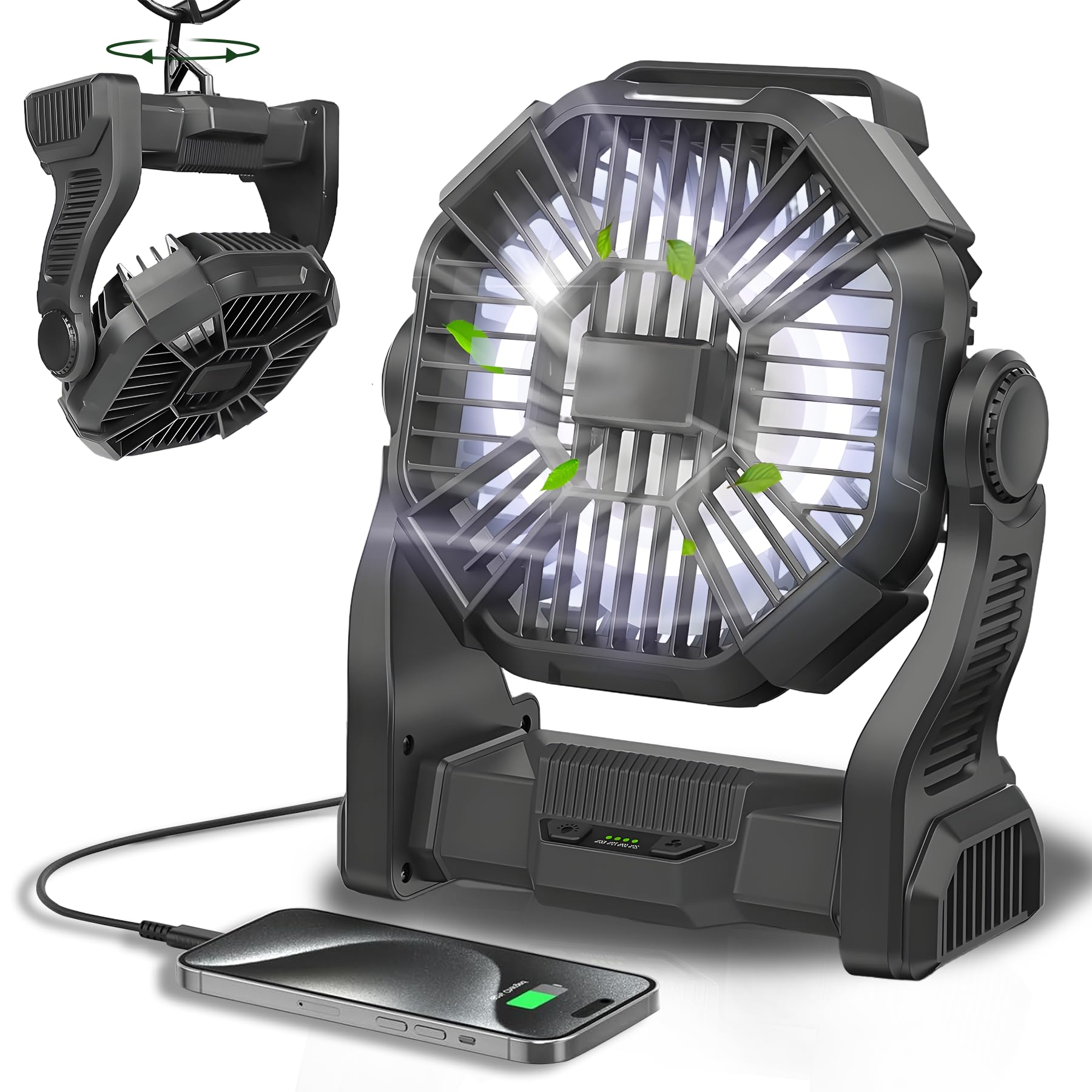 Portable Fan Rechargeable, 25400mAh Cordless Battery Powered Fan with LED Lantern, USB C Battery Operated for Travel Bedroom Home Camping Tent Office Beach Desk Fishing Table